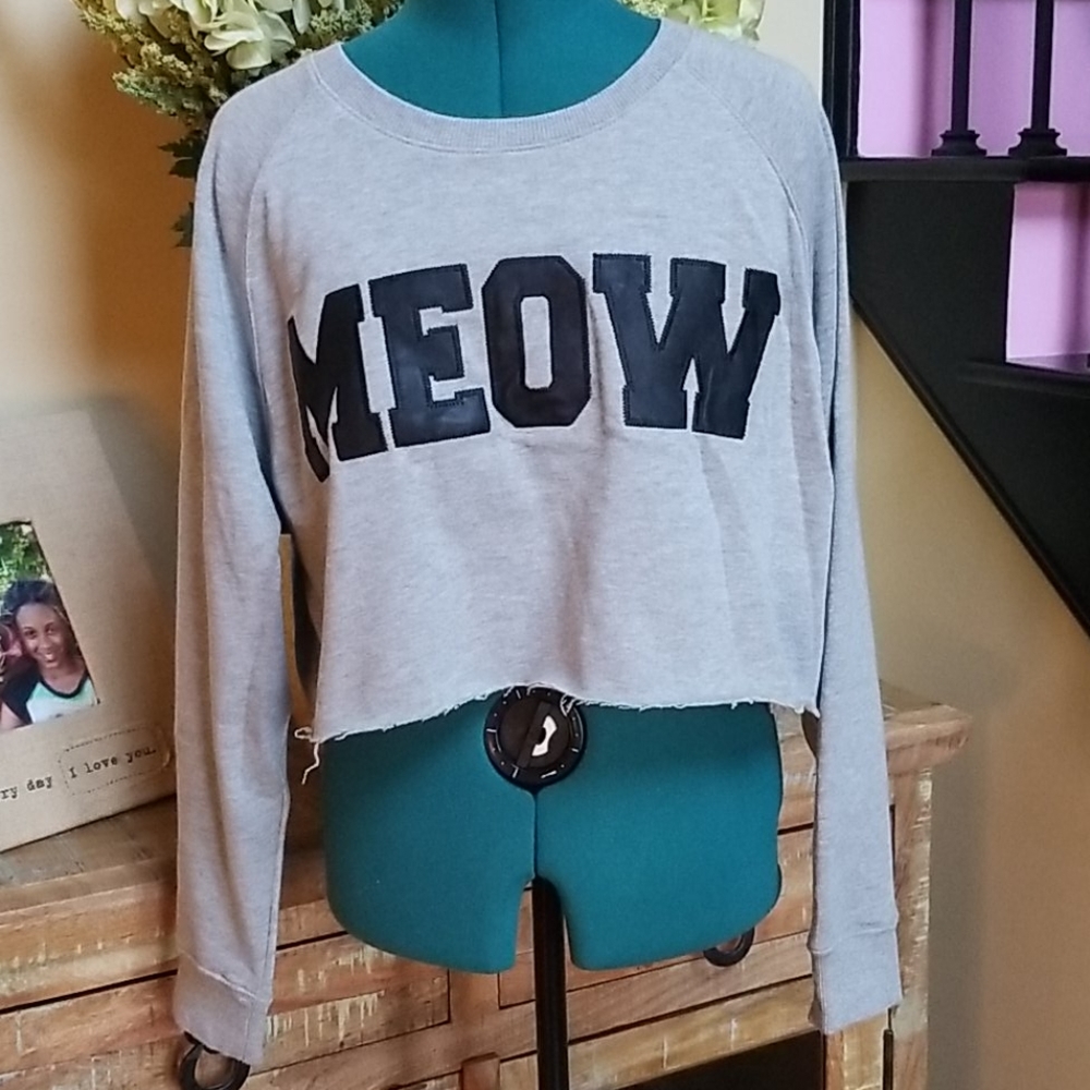 New Forever 21 "MEOW" Cropped Sweatshirt - SZ M